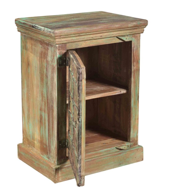 Carved nightstand in recycled wood, Germany shabbychic vintage small