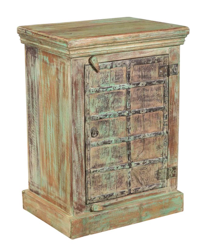 Carved nightstand in recycled wood, Germany shabbychic vintage small