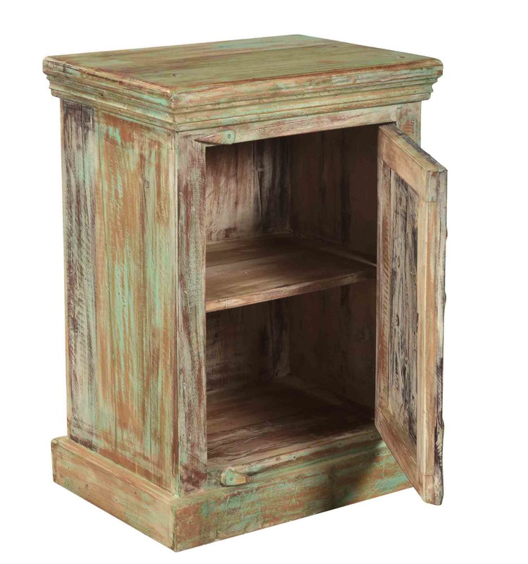 Carved nightstand in recycled wood, Germany shabbychic vintage small